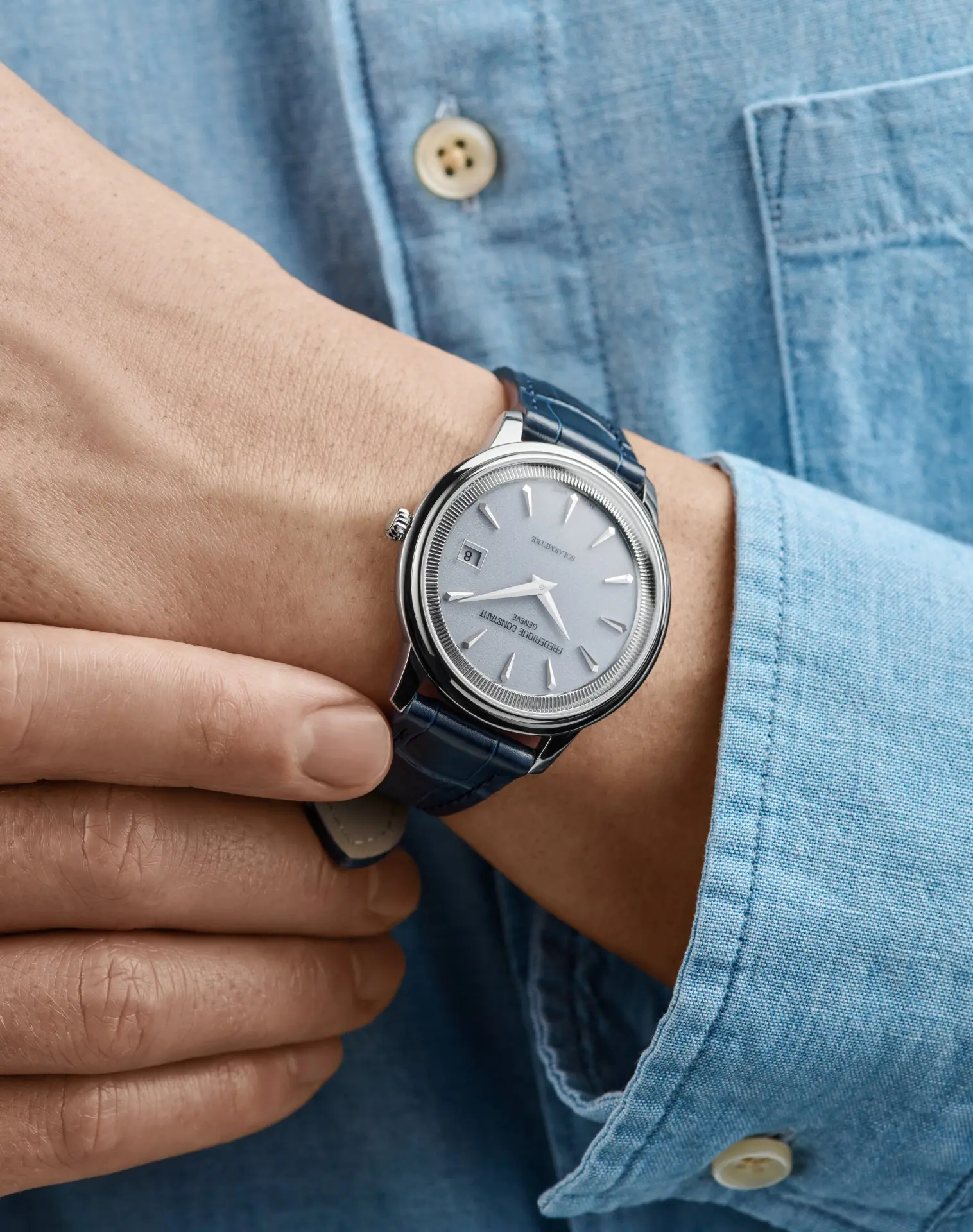 Frederique Constant Classics Moneta Solarmetre — lifestyle shot on wrist