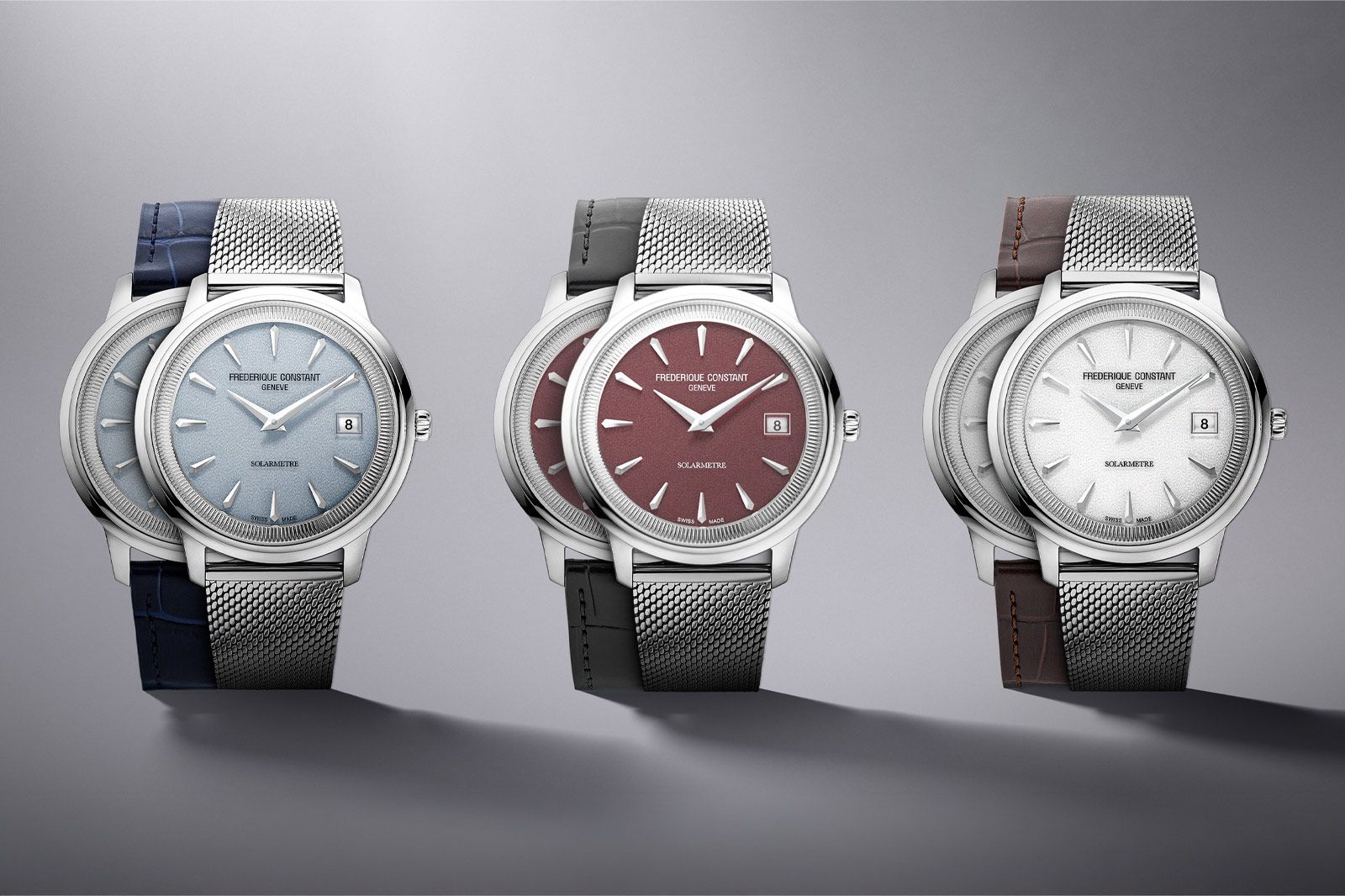 Frederique Constant Classics Moneta Solarmetre — ice blue, navy leather strap