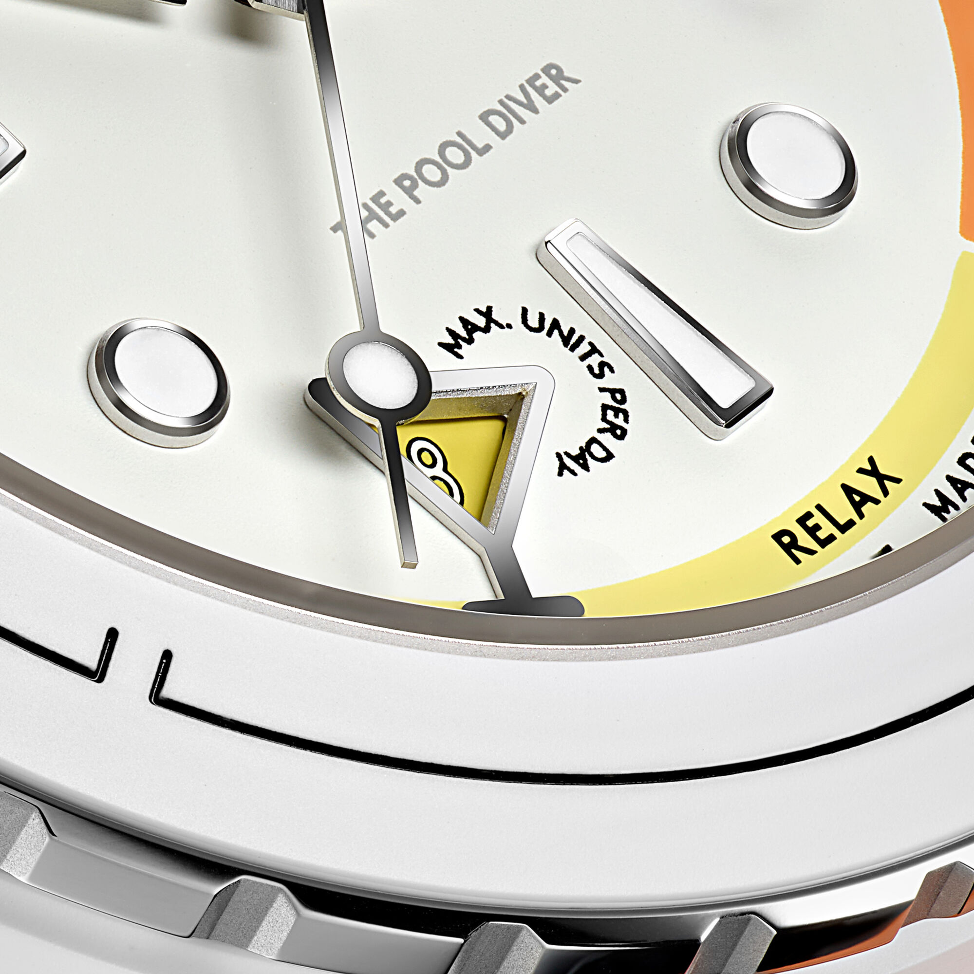 C60 Pool Diver on the Bader bracelet — three-row steel bracelet with white dial and ceramic bezel