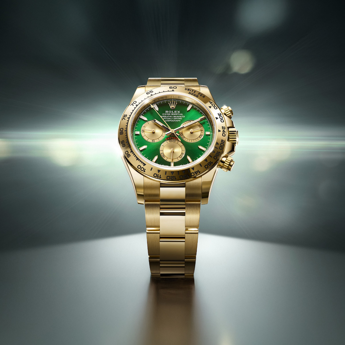Rolex Daytona 126508 in yellow gold with green "John Mayer" dial